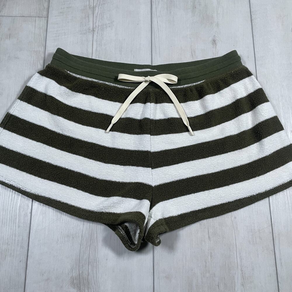 Outerknown Women's Medium High Tide Short Green White Stripe Beach Terrycloth